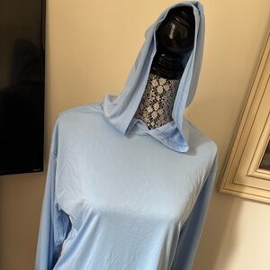 Sky Blue Hooded Long Sleeve Top
